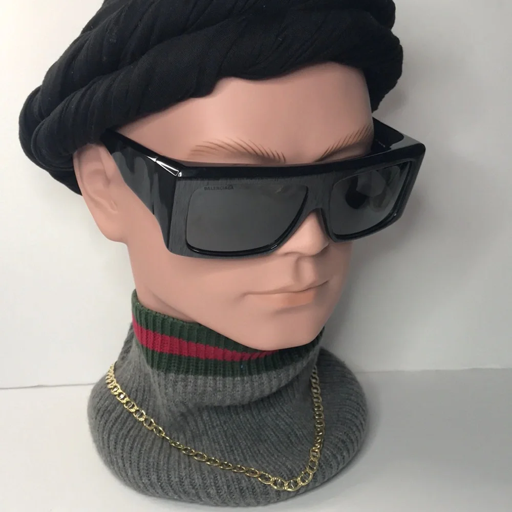 New Authentic Balenciaga Black BB0002S Shield Sunglasses